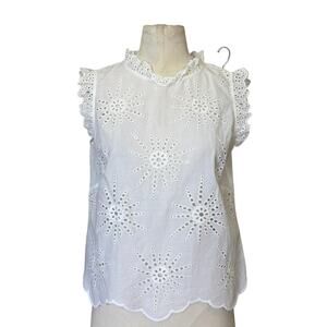 NWOT Kate Spade White Floral Eyelet Blouse Sz 4 Ruffle Sleeve Scalloped Hem Top
